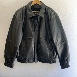 Leather Bomber Jacket Kenneth Cole Reaction Removal Liner Black 90's Y2K Size XL